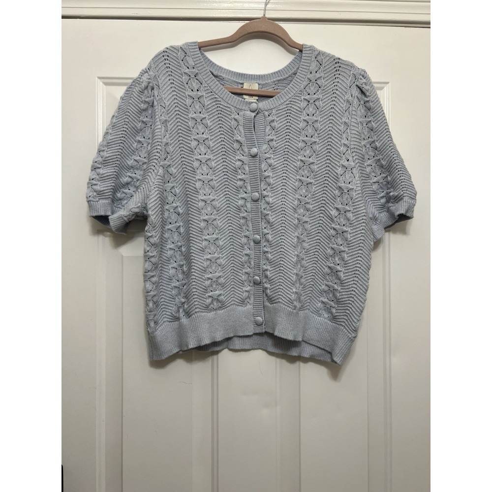 Joie Blue Cardigan Sweater Women XL Soft Eyelash Knit‎ Spring Crochet Cozy